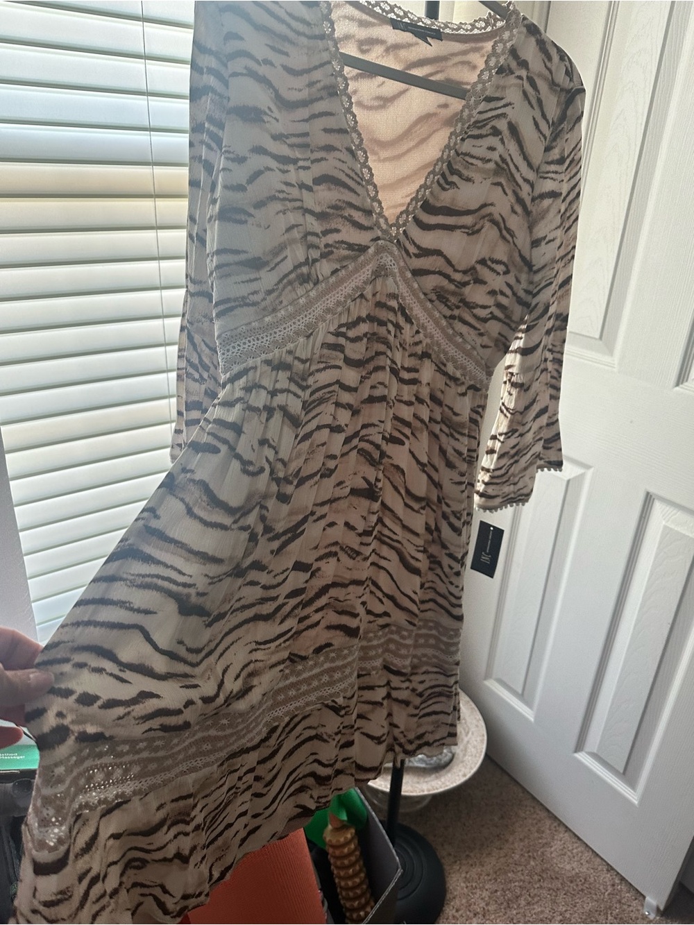 INC International Concepts Beige and Black Tiger-Print Sheer Tunic